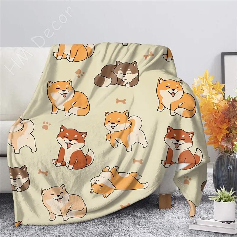 Shiba Inu Tryckt Filt Tecknad Mjuk Varm Sherpa Fleece Filtar Plädar för Säng Spjälsäng Soffa 100x120cm Baby Flickor Pojkar Barn Gåva