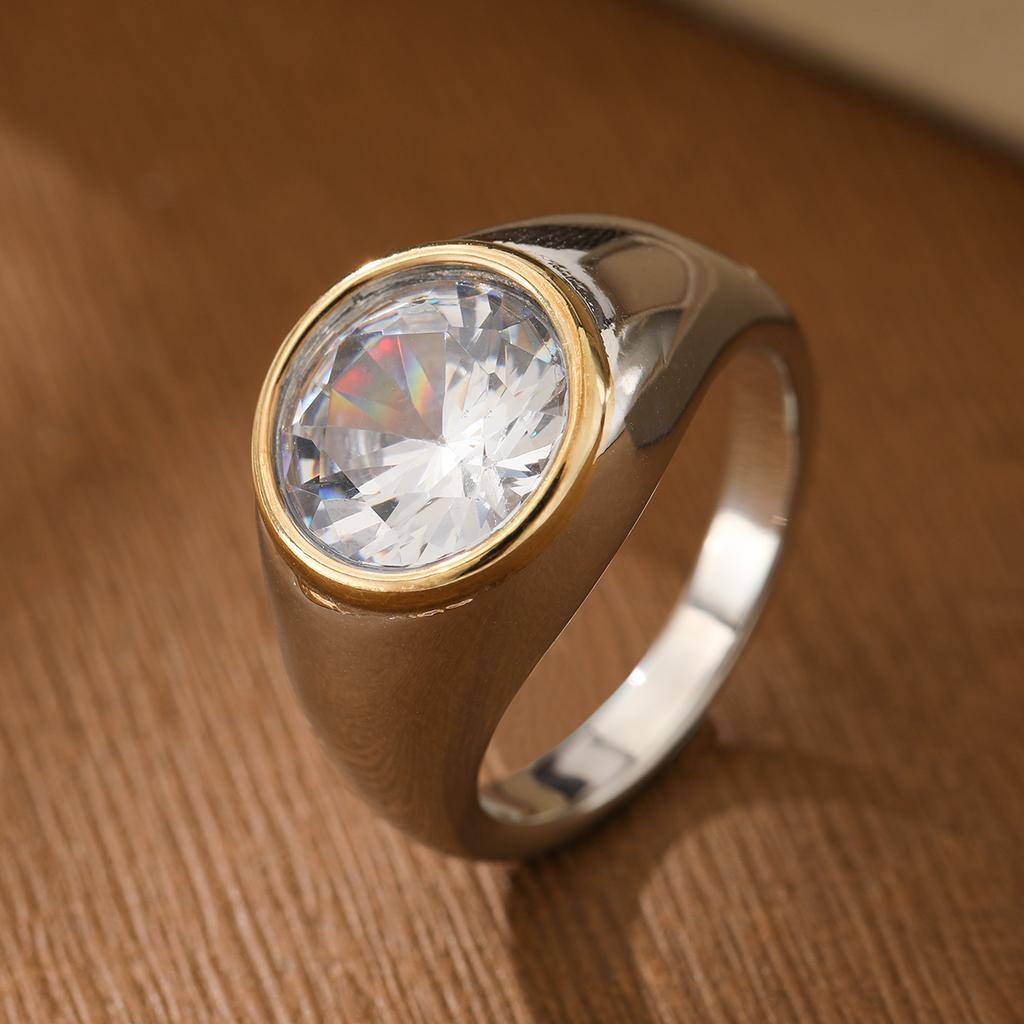 Simple style two-color wide-edge inlaid ring made of copper for ladies' jewelry. Suitable for daily wear and for office attire.