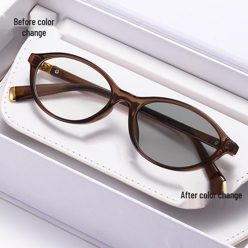 Oval Photochromic Blue Light Glasses with Retro Artistic Frame