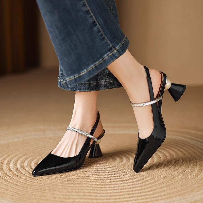 Retro Pointed Head Special-shaped Heel Bag Head Sandals Women's 2025 Summer New Light Mouth One-word Buckle Silver Empty High Heels