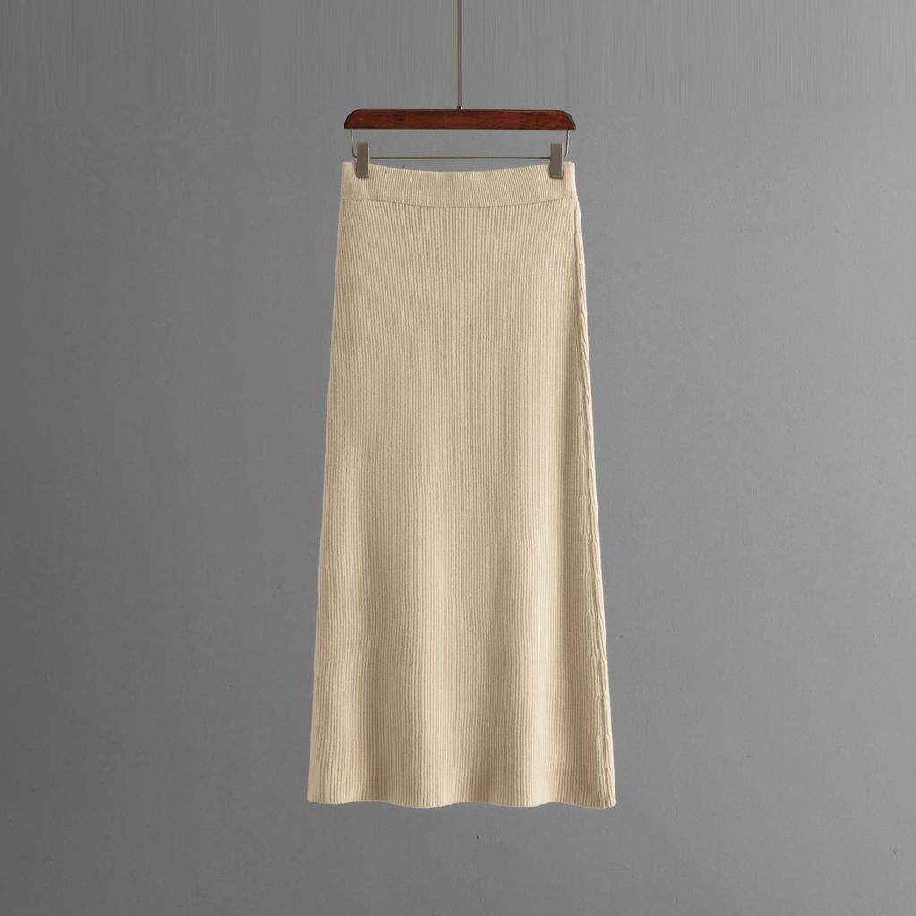 HNXC Autumn and Winter Knitted POLO Collar Simple Skeletonized Solid Color Loose Long Dress Set