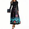 Women's Fashion Casual Belted Long Sleeve Round Neck Halloween Printed Elegant Temperament Dresses