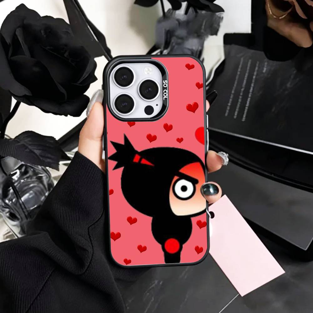 C-Cartoon Pucca G-Garu Cute Phone Case For iPhone17,16,15,14,13,12,11 Plus,Pro Max Colored Silver Plated Inside Cover iPhone16plus