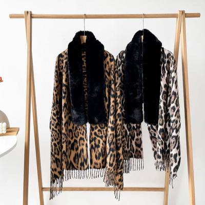 2024 Autumn/Winter New Women'S Fox Hair Scarf Imitation Cashmere Leopard Pattern Scarf, High End Versatile Warm Shawl