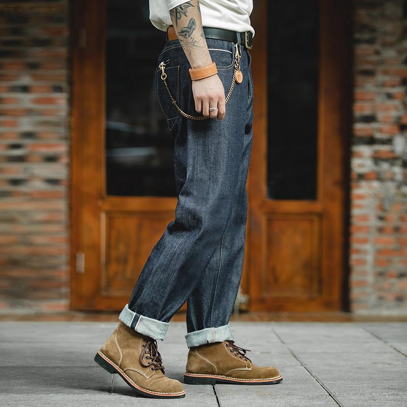 Men's Vintage Straight Jeans Non-stretch Mid-rise Cotton Long Pants
