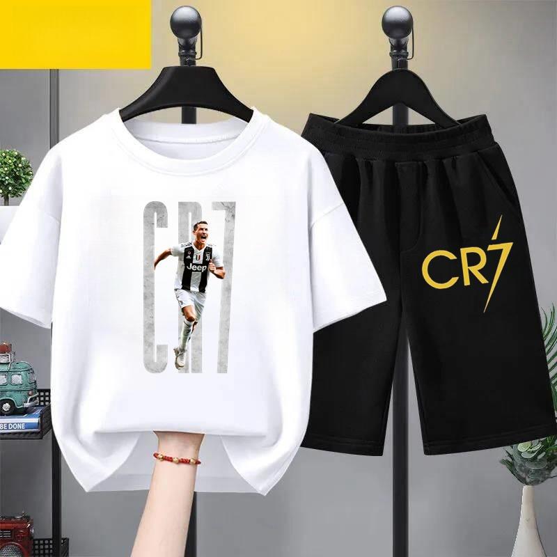 Kids Summer Children Clothing CR7 Soccer Star Print Short Sleeve Top Shorts 2pcs Set Soft Sports Tracksuit Outfit Wear