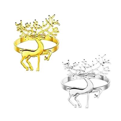 6x Christmas Deer Napkin Rings Metal Tableware Ornaments Reindeer Napkin Holders for Wedding Festival Xmas Dinner Table Kitchen