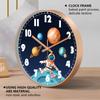 Silent Non-Ticking Wall Clock Astronaut Planets Design Rose Golden/Black Frame Clock for Boys Bedroom Nursery Classroom Decor