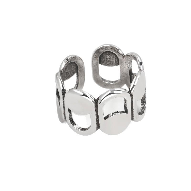 S925 Sterling Silver Retro Thai-Style Hollowed Blackened Ring for Women - High-End European Style