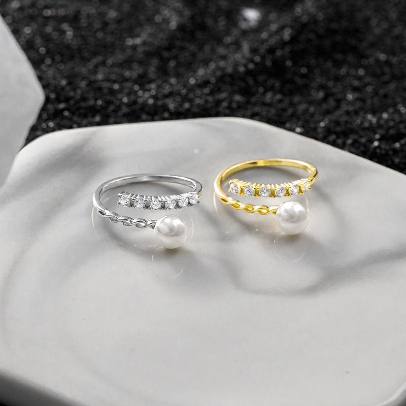 Banyan Tree S925 Silver Zircon Pearl Adjustable Ring – Women’s Luxury Korean & Japanese Style Celebrity Fashion.