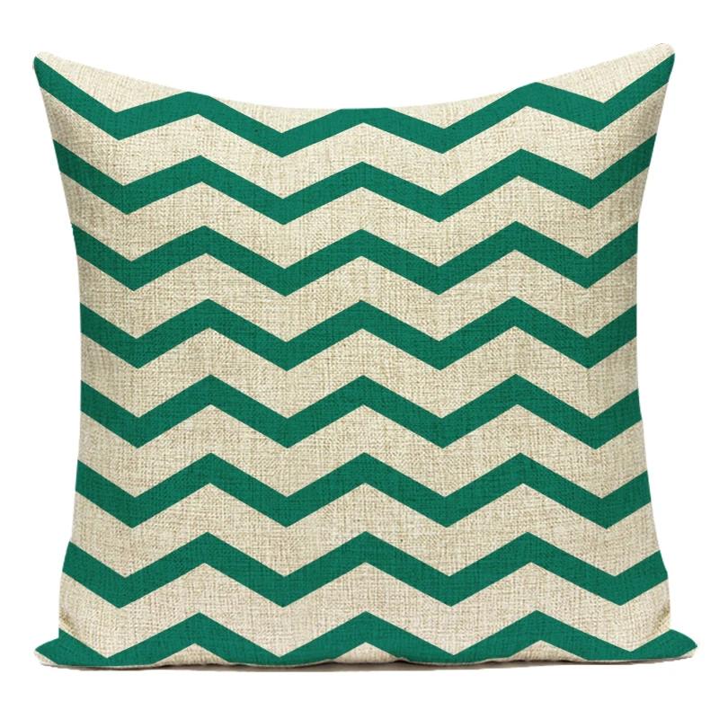 Polyester Green Geometric Stripe Wave Pillow Cover Decoratives Sofa Home Cushion Cover For Bedroom Living Room Decoration