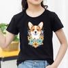 Welsh Corgi Surrounded Colorful Blooms Graphic Tee Kids 100 Cotton Crew Neck T Shirt Cute Puppy Print Short Sleeve Stylish Top