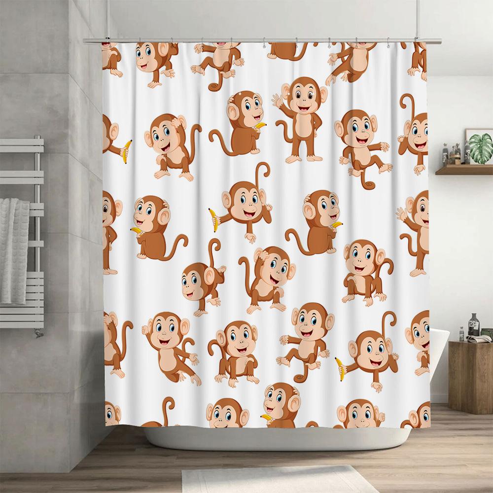 Cute Monkey Print Shower Curtain Waterproof Fabric Home Decor Bathroom Decoration Size 180x240cm