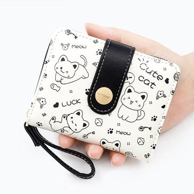 Cute Cat Girls Wallet Short Student Card Holder Money Bag Zipper Zero Wallets for Women