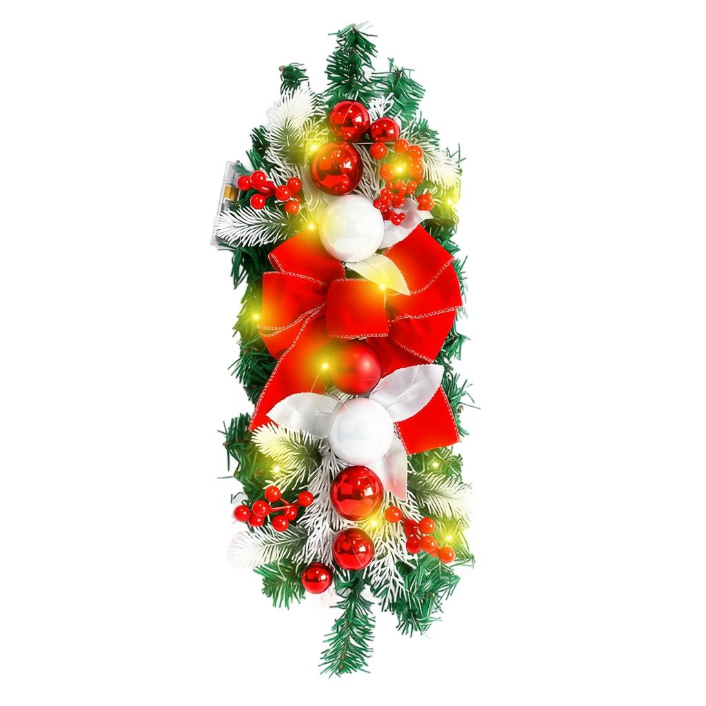 Pre-Lit Cascading Christmas Staircase Garland with and Ornaments for Fireplace, Wall and Mantel Decor