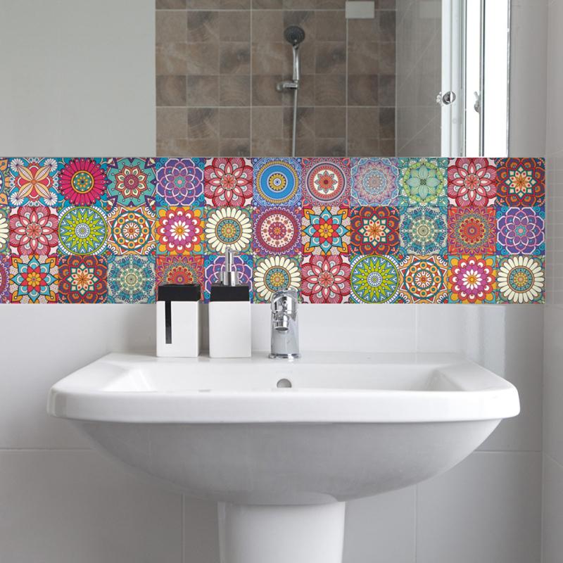 24 de bucăți autocolante de faianță cu mandala, retro, colorate, impermeabile, rezistente la căldură, autoadezive, perete de țiglă