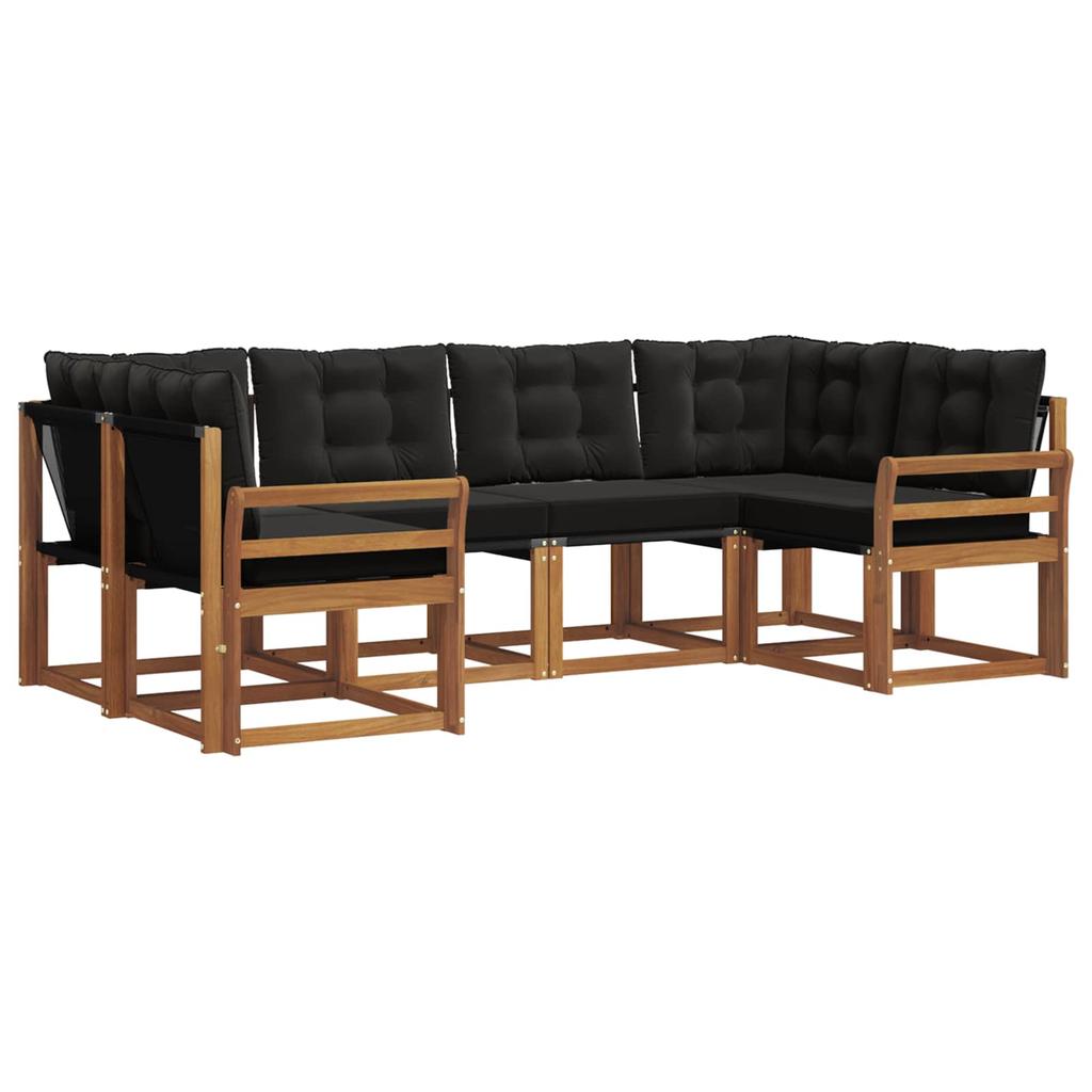 Outdoor Sofa Set with Cushions 6 pcs Natural and Black