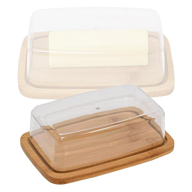 Butter Storage Box Wood Dish Cheese Storage Tray Plate Food Container With Glass Acrylic Lid Keeper Tool Kitchen Tableware