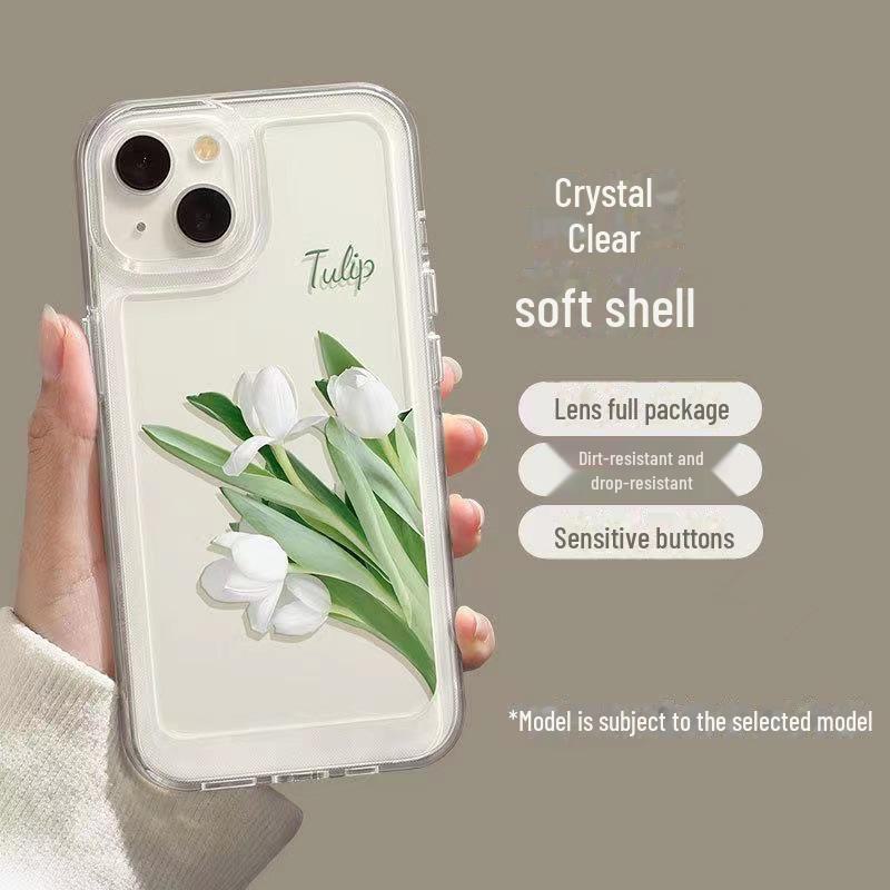 

Белый тюльпан прозрачный многофункциональный чехол для Apple 12, 13, 14Pro, 15ProMax, 16Plus iPhone 16 Pro