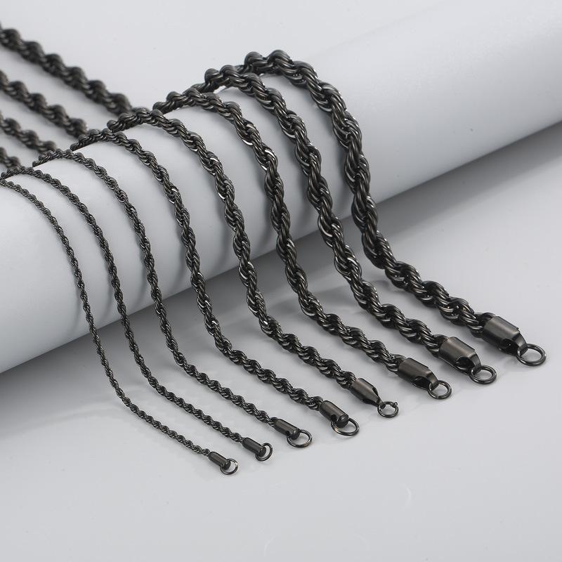 Hip-hop Style Vacuum Plating Black Titanium Steel Men's and Women's Winding Ladder Twist Necklace