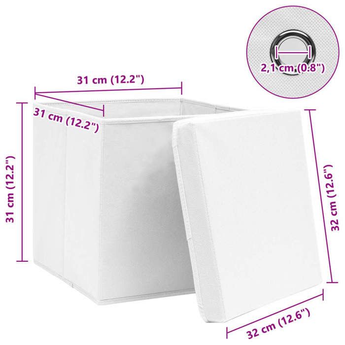VidaXL Storage Boxes with Lid 10pcs White 32x32x32cm Fabric