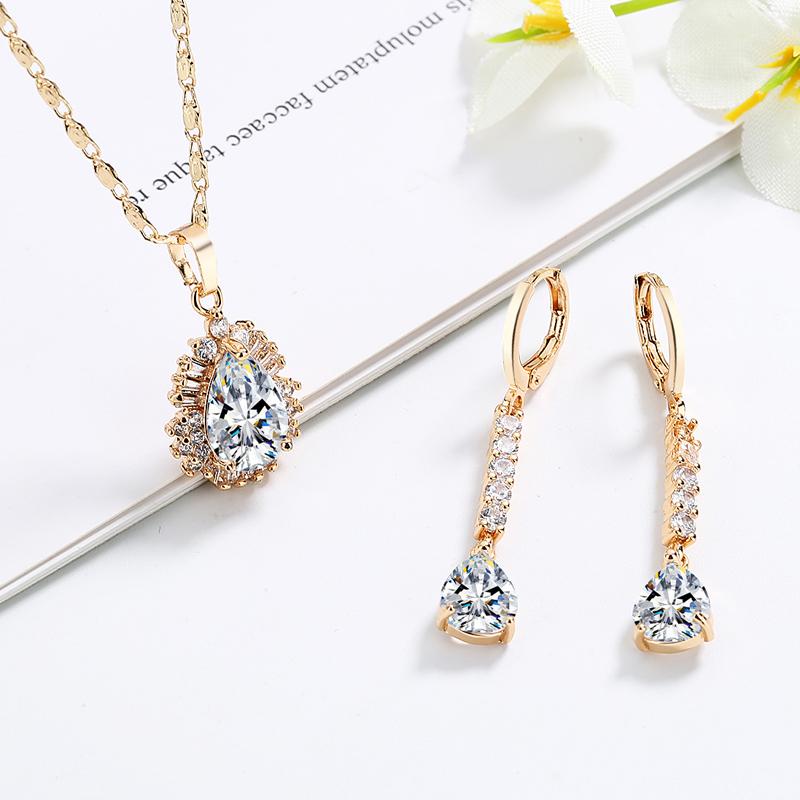 18K Gold Plated Pendant Zirconia Jewelry Set 18k Gold Plated Jewelry Sets Necklace Set for Women