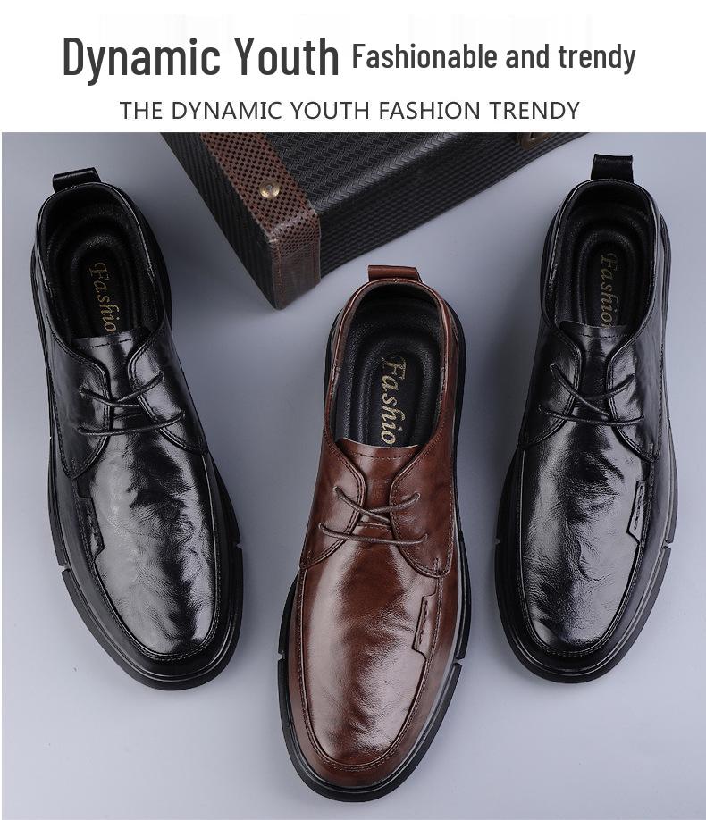Men's Premium Cowhide Leather Lace-Up Business Shoes - Comfortable, Breathable, Non-Slip, Casual, for Middle-Aged