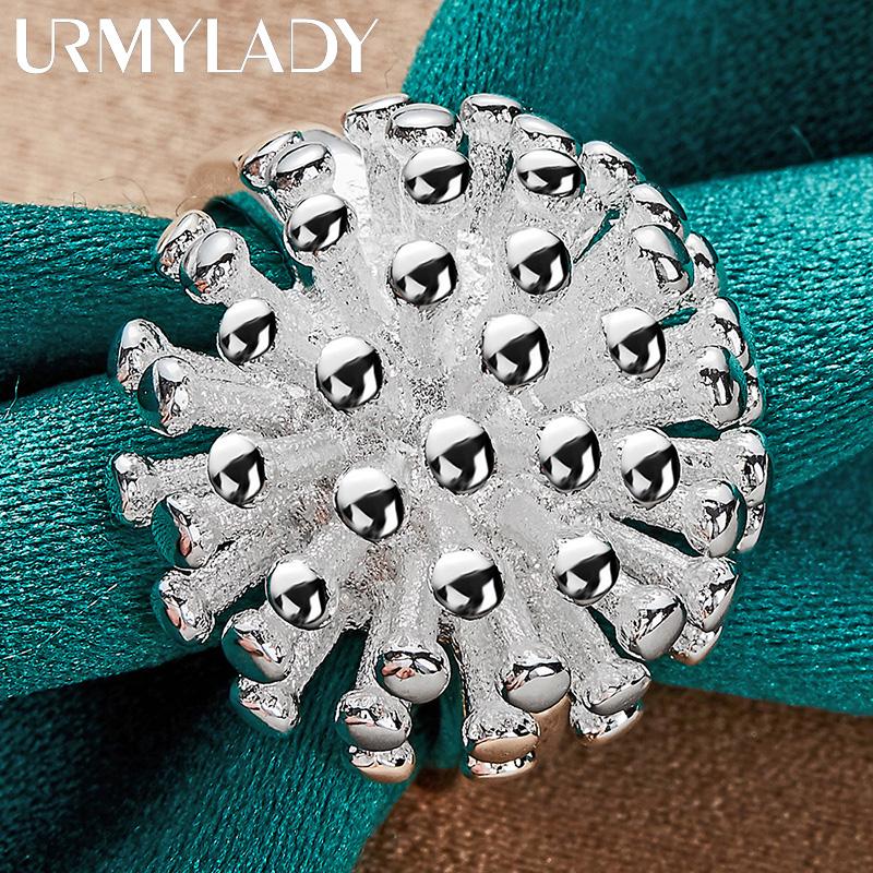 925 Sterling Silver Round Coral 5 6 7 8 9 10 Ring Charm Fashion Jewelry