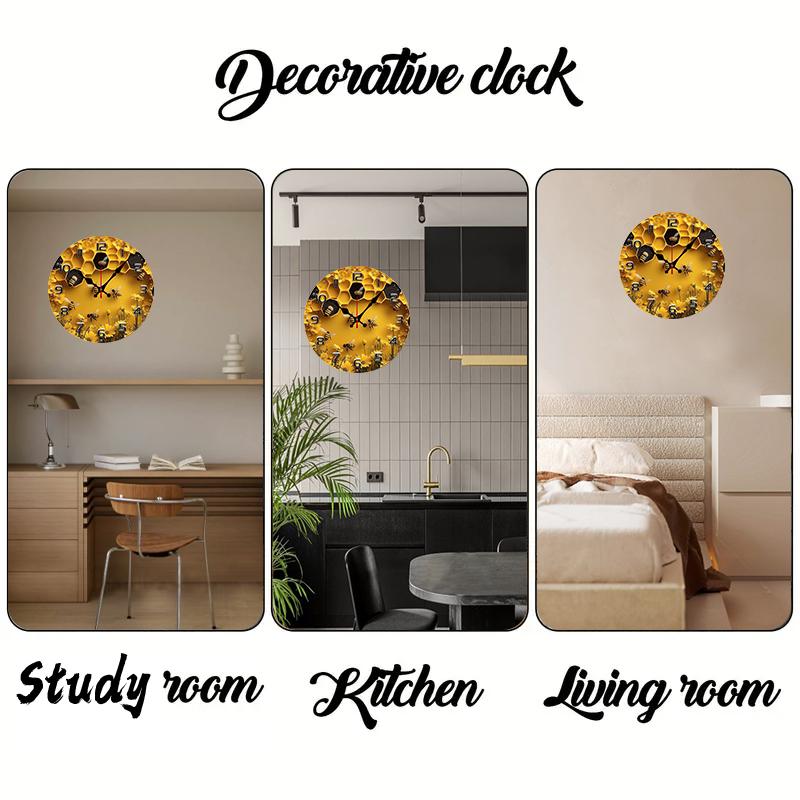 Orologio da Parete Rotondo in Legno con Tema Api e Nido d'Ape, Silenzioso, da Appendere, Adatto per Soggiorno, Ufficio, Studio, Camera da Letto, Decorazione per la Casa