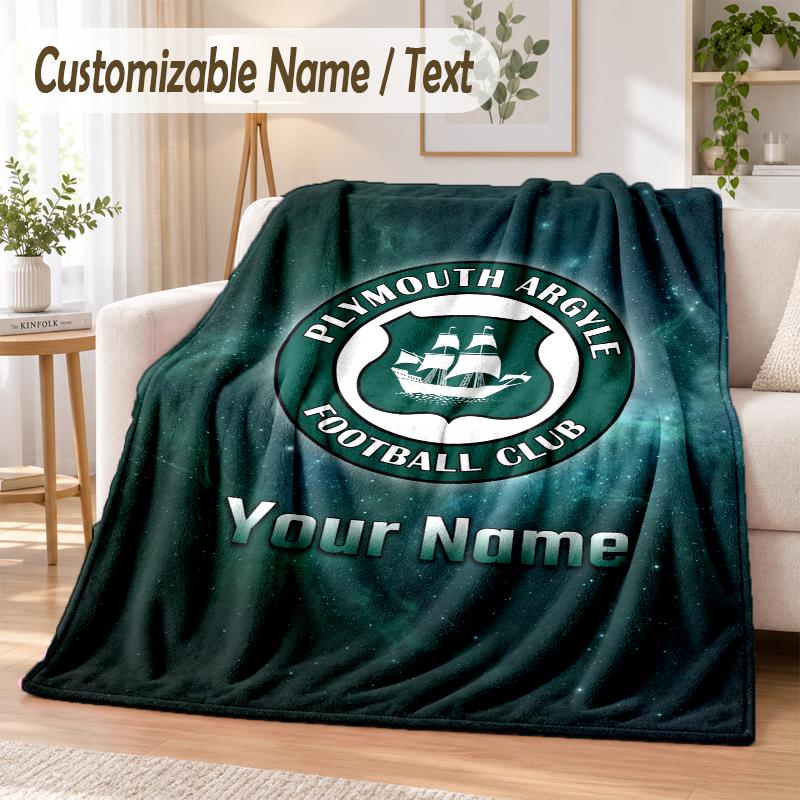 Custom Text Flannel Blanket Plymouth Argyle FC Print Warm Cozy Blanket Home Sofa Bedding