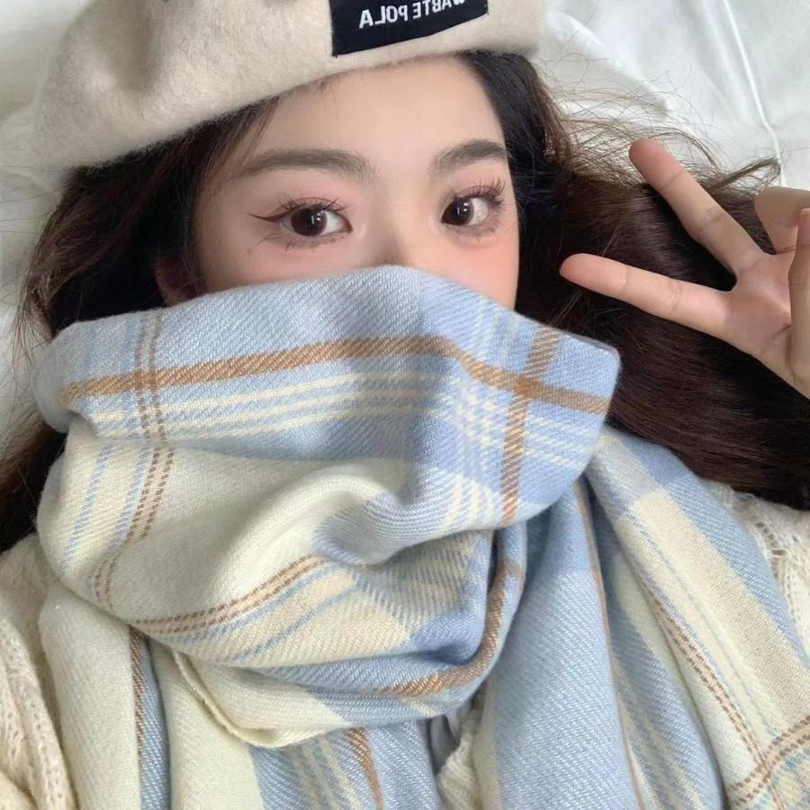 Korean Atmosphere New Plaid Scarf Women's Winter Korean Version Thickened Student Versatile Warm Cute Scarf