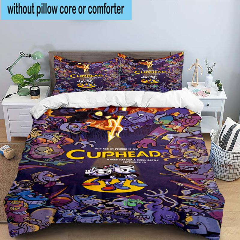 3PCS Adventure In The Cup-head 3pcs Bedding,Including 3PCS Duvet Cover And 2pcs Pillowcases Perfect for Christmas,Ideal for Bedroom, Dormitory