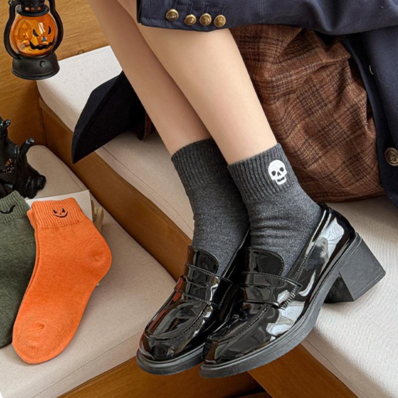 Halloweenské ponožky Pánské Dámské Bavlněné Ponožky do půlky Lebka Duch Netopýr Dýně Čarodějnický klobouk Výšivka Silné Teplé Ponožky