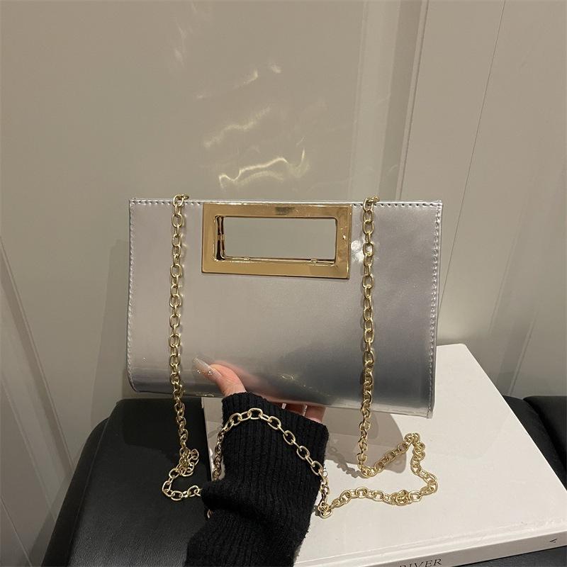 2026 Summer Lacquer Leather Women's Square Gold PU Banquet Bag Fashion Classic Large Capacity Storage Single Shoulder Chain Bag