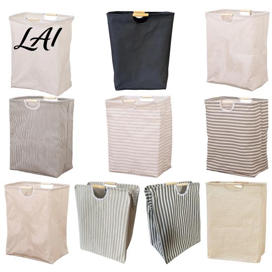 Cotton And Linen Laundry Organizer Basket with Wooden Handles Large Space Saving Bag Basket Storage Foldable for Families Collapsible Hamper