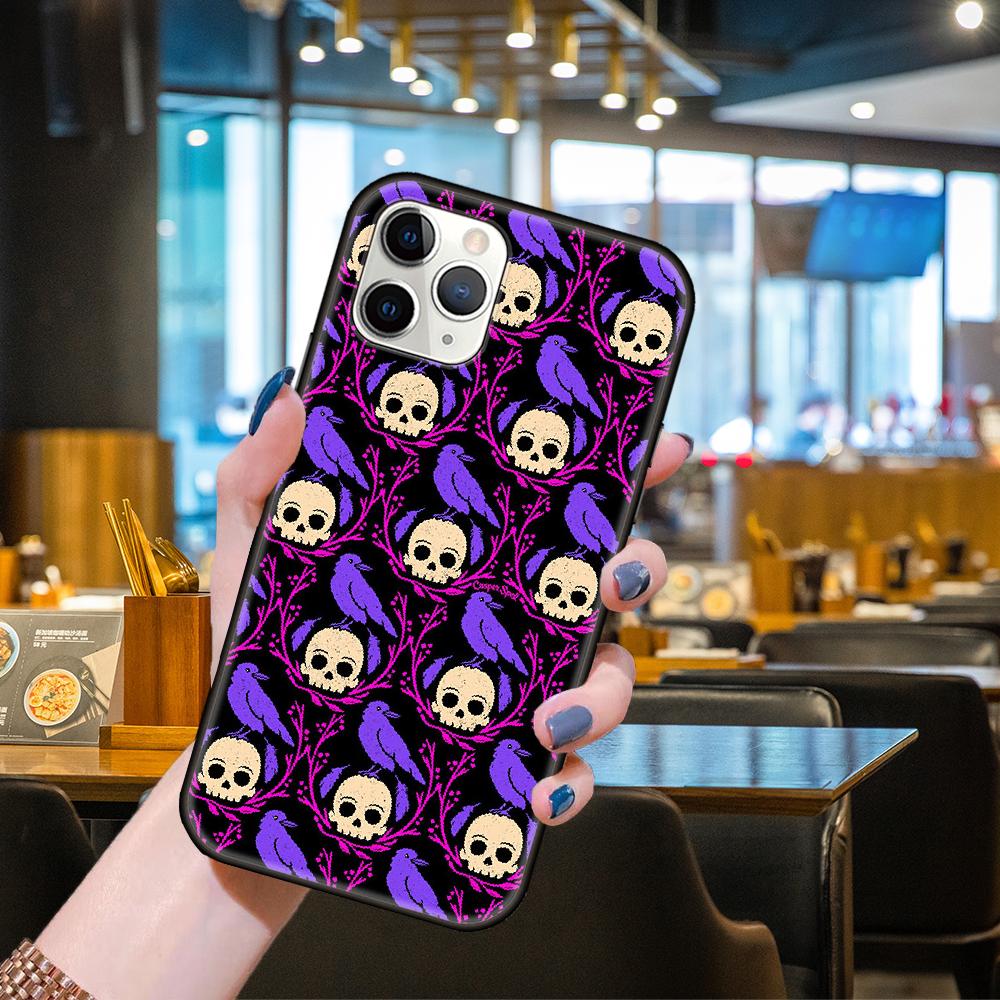 Pouzdro na telefon Apple IPhone 13 12 11 Mini Pro MAX SE X XS XR 8 7 6 S Plus Černý kryt Hoesjes Art Prime Soft Goth Skeleton