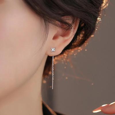 Boucles d'oreilles pendantes longues à pampilles étoile en Argent Tibétain Mini Zircon pour Femmes Minimalistes Mignonnes Mode Accessoires Brillants