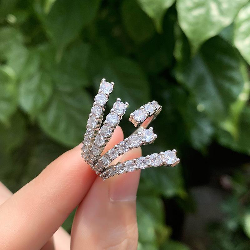 Ring Damen Trend Mikro-Eingelegter Farbiger Zirkonium Lebendig Öffnender Ring Kreativer Geometrischer Ring