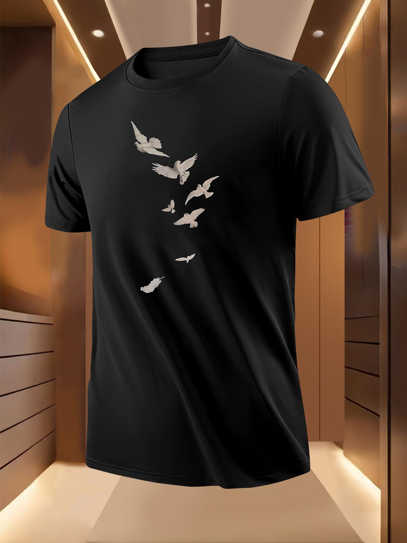 Summer Tshirt with Vibrant Bird Print - Breathable S