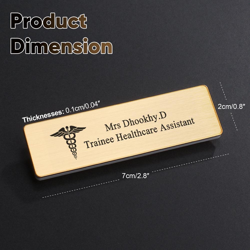 7 X 2cm 1PCS Free Customizable Brooches Pin Personalized Engraved Text Logo Business ID Plate Steel Metal Customized Name Badges