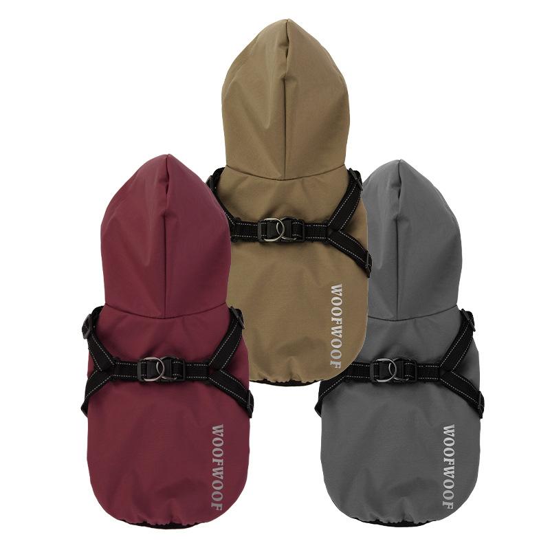 Dog clothes Outdoor reflective chest back integrated waterproof raincoat Teddy Bigbear small dog jacket