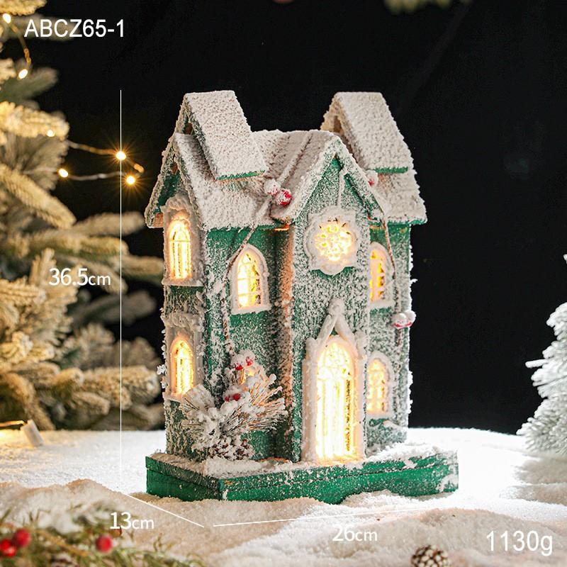 Christmas Wooden Lighted Snow House Mini Cabin European Vintage Xmas Decor