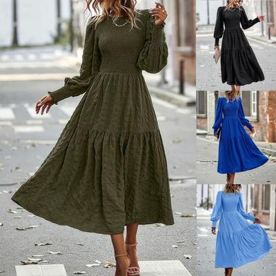 Damen 2024 Bohemian Langarm Laternenkleid für Herbst/Winter