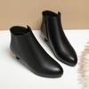 Soft Leather Autumn and Winter Single Boots Small Heel Black Shoes Leather Shoes Short Boots Medium Heel Women's Shoes Winter Velvet Boots