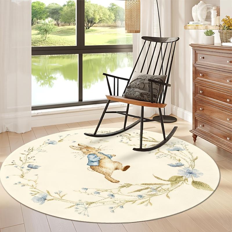 Ghirlanda Coniglio di Pasqua Tappeto Rotondo Fiore Vintage Coniglio Tappetino Antiscivolo Lavabile in Lavatrice Tappeto Morbido per Soggiorno Camera da Letto