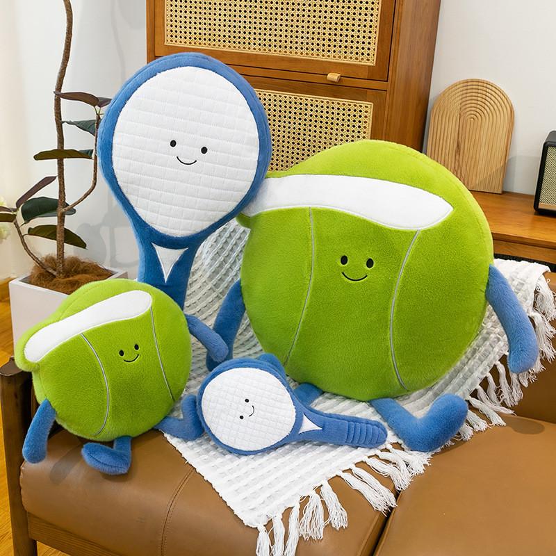 Cartoon Style Tennis Ball Pillow With Soft Plush Cover For Children