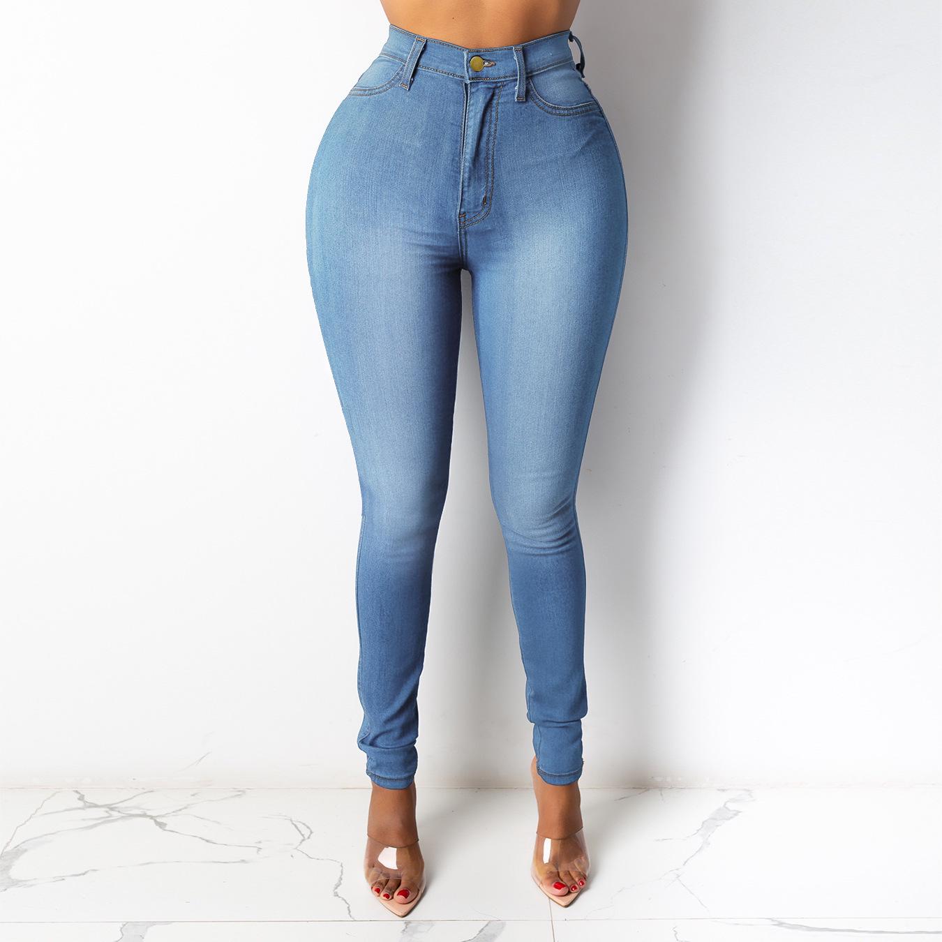 

2026 High Waist Slim Fit Women s Jeans - European & American Style 3XL середній синього кольору
