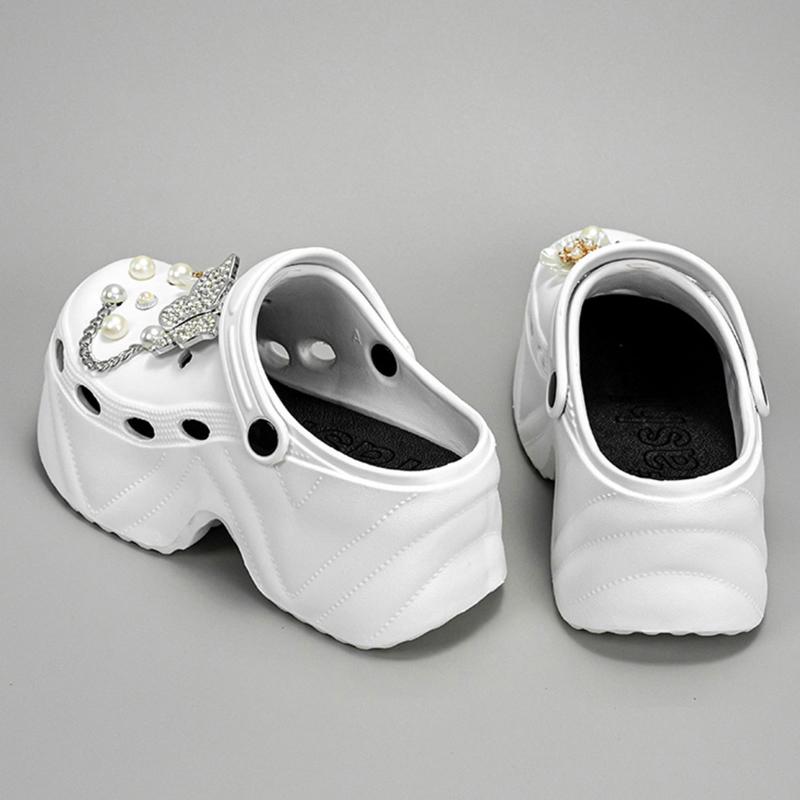 Fashion Women Platform Slippers Flower DIY Garden Clogs Summer Shoes Woman Thick Bottom Soft EVA High Heel Sandals Girls Beach Slides