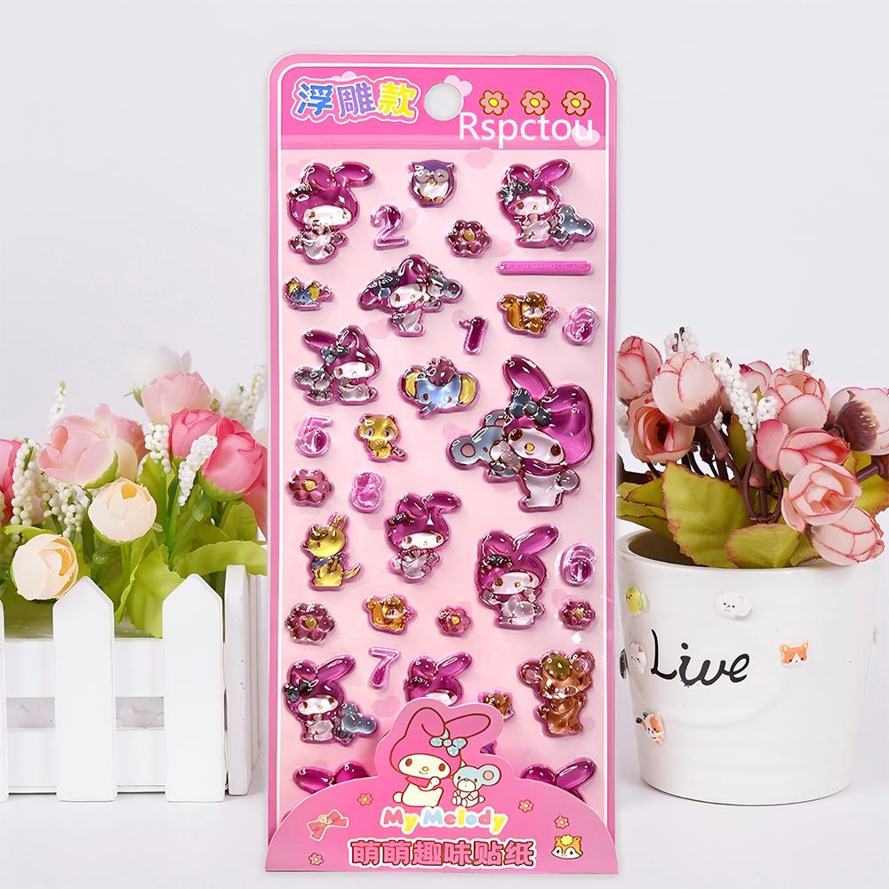 4Pcs Sanrio Anime 3D Crystal Relief Stickers Cute Kuromi My Melody Pochacco Cartoon Decal Phone Laptop Fridge Kawaii Sticker Toy