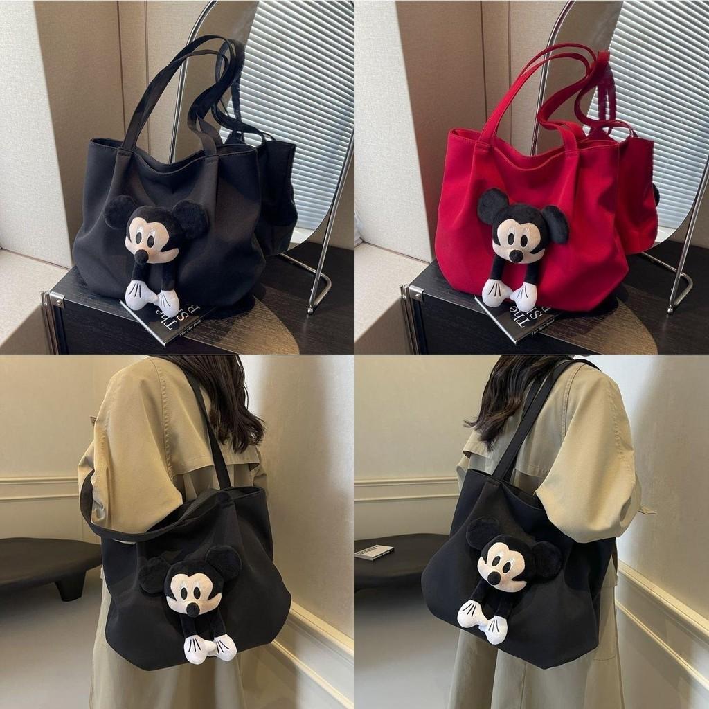 Mickey Mouse Donald Duck Canvas Tote Bag Large Capacity With Zipper Closure For Daily Use